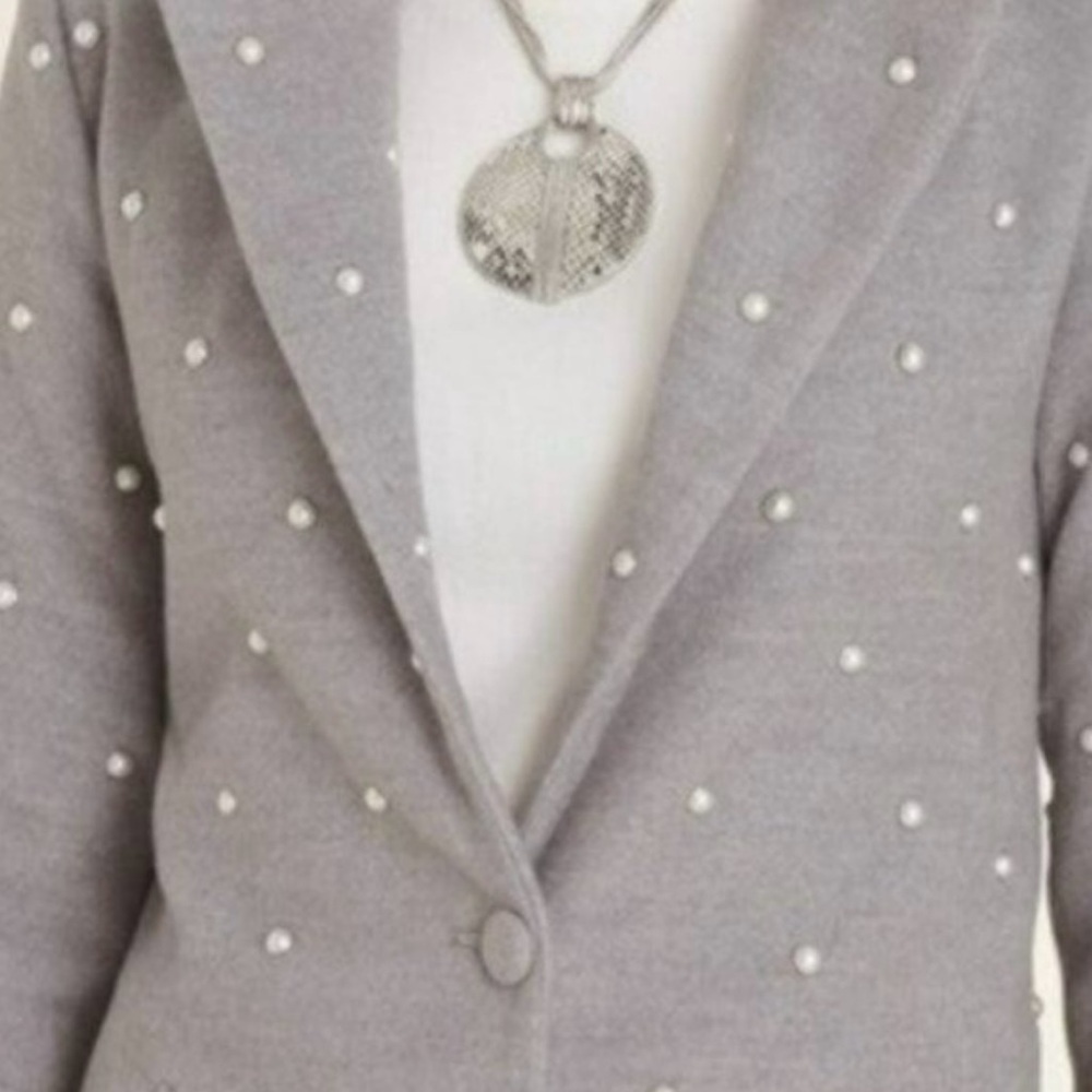 NWOT Chico's Faux-Pearl Embellished Gray Jacket - Picture 3 of 6
